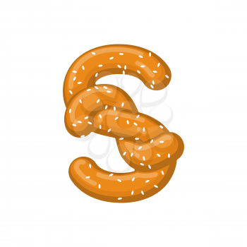 Letter S pretzel. snack font symbol. Food alphabet sign. Traditional German meal is ABC. Bake 
