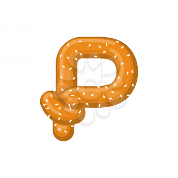Letter P pretzel. snack font symbol. Food alphabet sign. Traditional German meal is ABC. Bake 
