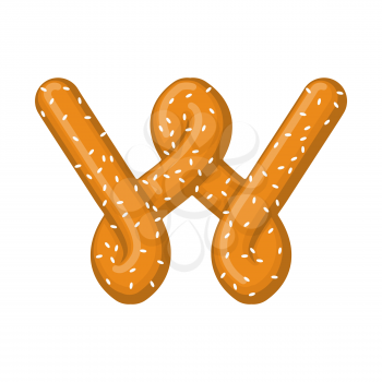 Letter W pretzel. snack font symbol. Food alphabet sign. Traditional German meal is ABC. Bake 
