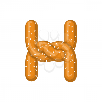 Letter H pretzel. snack font symbol. Food alphabet sign. Traditional German meal is ABC. Bake 

