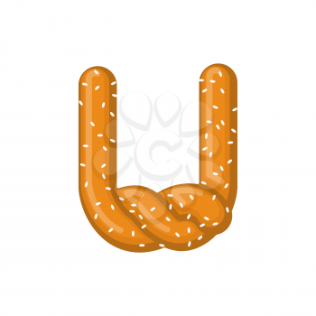 Letter U pretzel. snack font symbol. Food alphabet sign. Traditional German meal is ABC. Bake 
