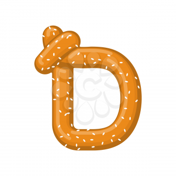 Letter D pretzel. snack font symbol. Food alphabet sign. Traditional German meal is ABC. Bake 
