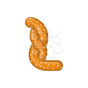 Letter L pretzel. snack font symbol. Food alphabet sign. Traditional German meal is ABC. Bake 
