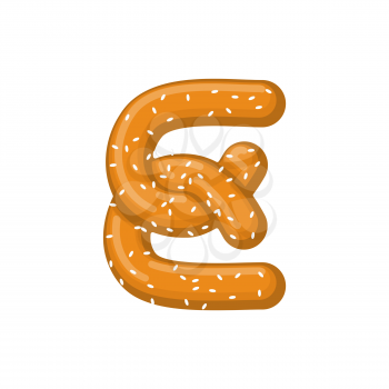 Letter E pretzel. snack font symbol. Food alphabet sign. Traditional German meal is ABC. Bake 
