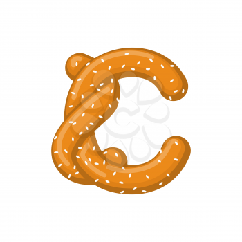 Letter C pretzel. snack font symbol. Food alphabet sign. Traditional German meal is ABC. Bake 
