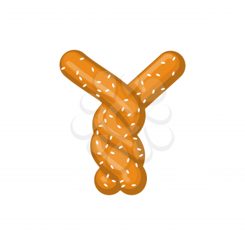 Letter Y pretzel. snack font symbol. Food alphabet sign. Traditional German meal is ABC. Bake 
