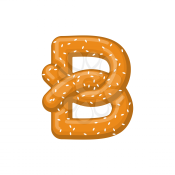 Letter B pretzel. snack font symbol. Food alphabet sign. Traditional German meal is ABC. Bake 
