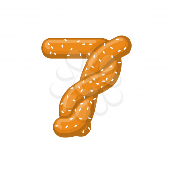 Number 7 pretzel. snack font seven symbol. Food alphabet sign. Traditional German meal is ABC. Bake numeric
