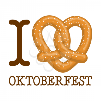 I Love Oktoberfest. pretzel heart. Food lover sign. Traditional German meal. Germany National holiday
