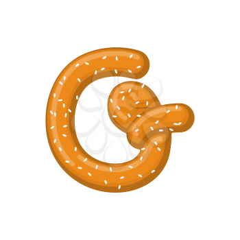 Letter G pretzel. snack font symbol. Food alphabet sign. Traditional German meal is ABC. Bake 
