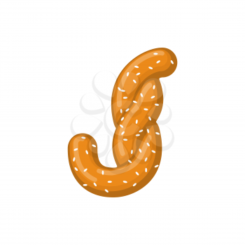 Letter J pretzel. snack font symbol. Food alphabet sign. Traditional German meal is ABC. Bake 
