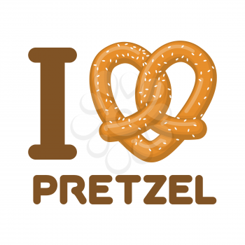 I Love pretzel. snack heart. Food lover sign. Traditional German meal
