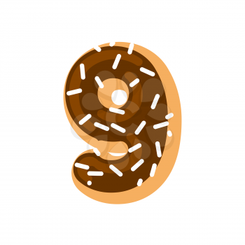 Number 9 donut. Doughnut font nine. Sweet alphabet. candy lettering. food ABC sign
