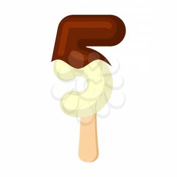 Number 5 Ice Cream font. Popsicle alphabet five. Cold Sweet lettering. dessert sign ABC
