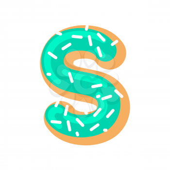 Letter S donut font. Doughnut alphabet. Sweet lettering. candy ABC sign
