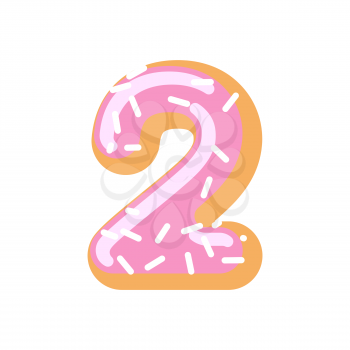 Number 2 donut. Doughnut font two. Sweet alphabet. candy lettering. food ABC sign
