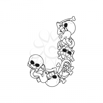 Letter J skeleton Bones Font. Anatomy of an alphabet symbol. dead ABC sign
