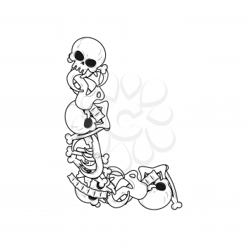 Letter L skeleton Bones Font. Anatomy of an alphabet symbol. dead ABC sign
