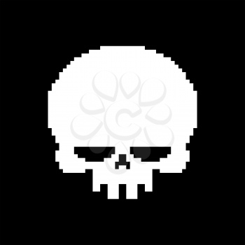 Skull pixel art. Head of skeleton pixelated isolated on white background