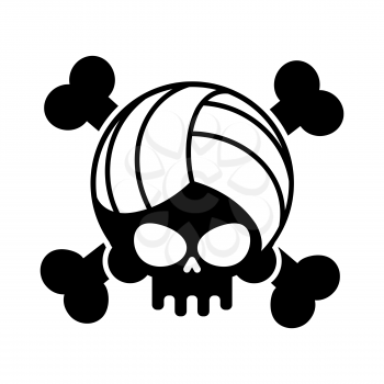 Skull volleyball. Ball is head of skeleton. Emblem for sports fans
