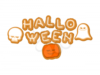 Halloween cookie lettering symbol. Typography of cookies letters. Vector illustration

