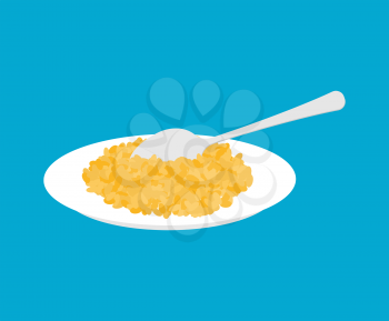 bulgur Porridge in plate and spoon isolated. Healthy food for breakfast. Vector illustration
