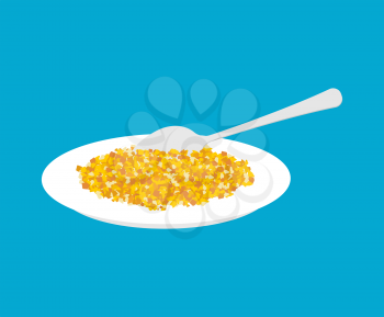 Corn Porridge in plate and spoon isolated. Healthy food for breakfast. Vector illustration
