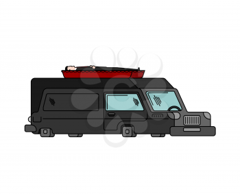 Hearse and coffin cartoon style. Funeral car vector illustration
