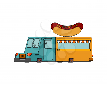 Hot dog car food truck. Fast food car. Vector illustration
