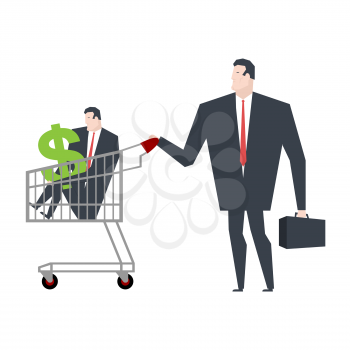 Business family in store go shopping. Manager in cart. Vector illustration

