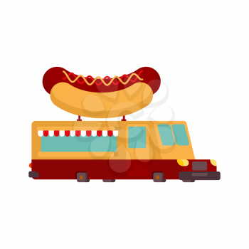 Hot dog car food truck. Fast food car. Vector illustration
