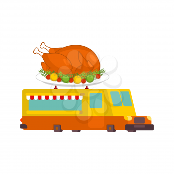 turkey car food truck. Thanksgiving Day Fast food car. Vector illustration
