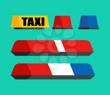 Police, Taxi  and ambulance car flasher set. car light sign. Vector illustration
