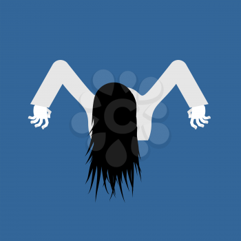 Witch zombie isolated. Zombie girl with long hair. Illustration for Halloween
