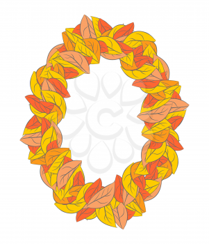 Autumn ellipse frame isolated. Yellow leaves background 
