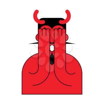OMG red devil. Oh my god Satan. frightened demon
