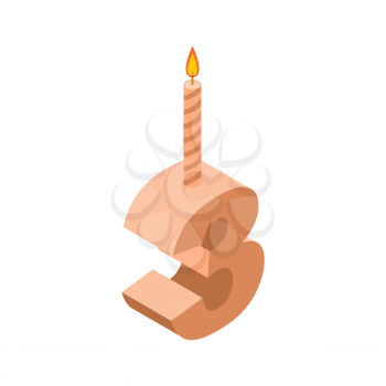 3 number and Candles for birthday. three figure for holiday cartoon style. Vector illustration