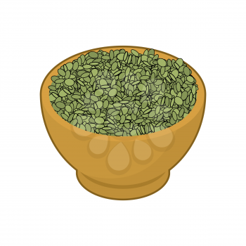 Green Lentils in wooden bowl isolated. Groats in wood dish. Grain on white background. Vector illustration
