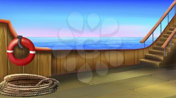 Digital painting of the deck of a small ship