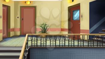 Digital painting of the Entrance to the apartment in residential building. Entryway and doors.