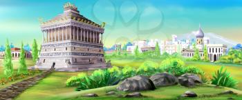 Digital painting of the Mausoleum of Halicarnassus - one of the wonders of the world.