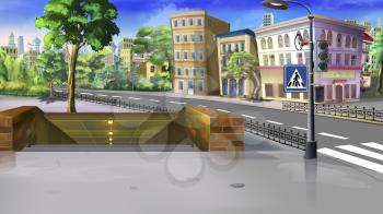 Digital painting of the street with underground crossing