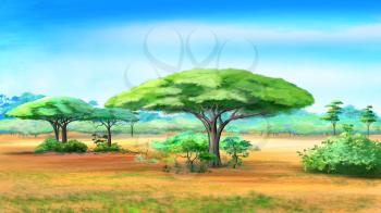 Digital painting of the Acacia Trees in African bush