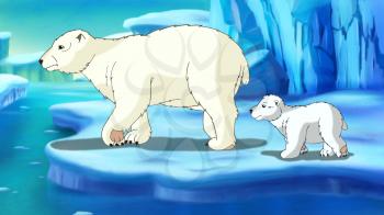 Digital painting of the Polar Bear and teddy-bear in Arctic
