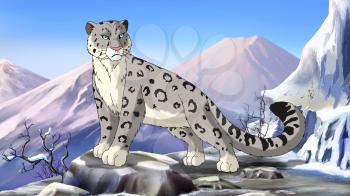 Digital painting of the Snow Leopard in the Asian mountains
