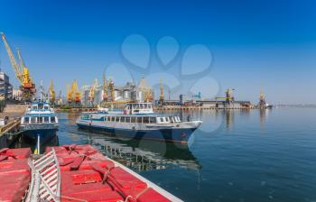 Odessa, Ukraine - 08.28.2018. Pleasure boat in the port of Odessa in a sunny summer day