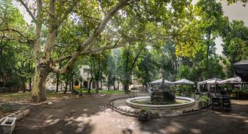 Odessa, Ukraine - 09.12.2018. Panoramic view in the Odessa City square Palais-Royal in a sunny summer morning