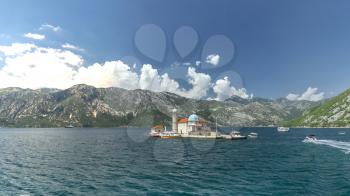 Our Lady of the Rocks church on an Island in the Bay of Kotor, Montenegro,  in a sunny summer day