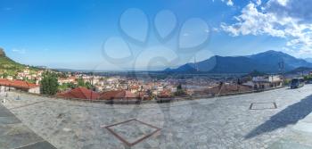 Panoramic top view of the Kalambaka city  in Greece from the side of the ancient Byzantine church