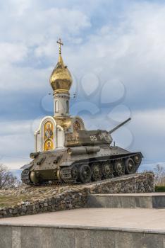 Tiraspol, Moldova - 03.10.2019. Tank Monument in the Eternal Flame monumental complex near the Dniester River in the city of Tiraspol, Transnistria, Moldova
